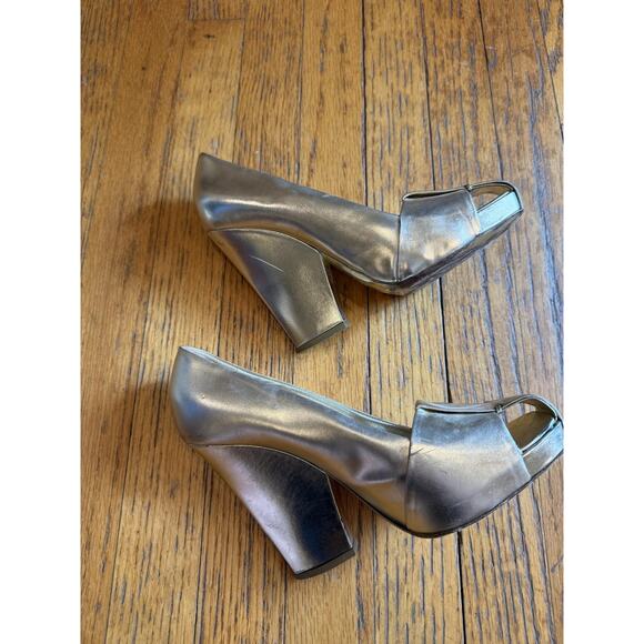 Yves Saint Laurent Shoes Womens Size 38 Gold Peep Toe Platform High Heels Italy - Picture 9 of 11